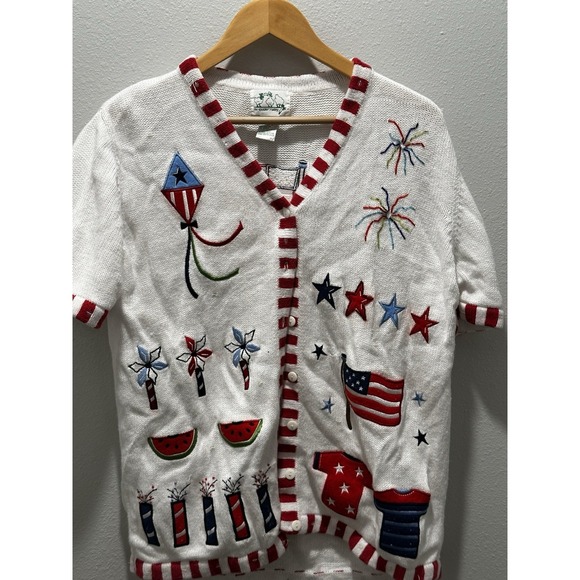 Quacker Factory Sweaters - Quacker Factory Vtg , USA, America, 4th of July, Quarter Sleeve Sweater Knit Top